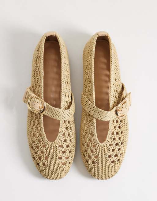 SEQWL Wide Fit – Beige, vävda ballerinaskor med spänne, 2 av 4