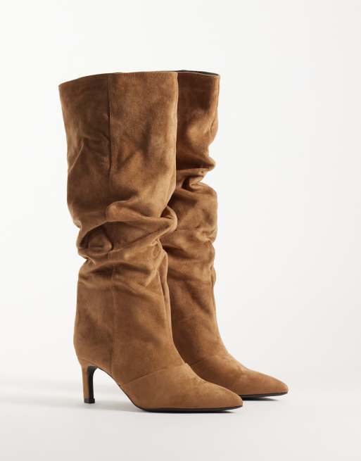 SEQWL Wide Fit Benz bottes hautes souples à petit talon taupe, 2 de 4