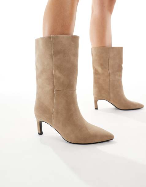 SEQWL Wide Fit Benz kitten heel ankle boots in taupe - view 1