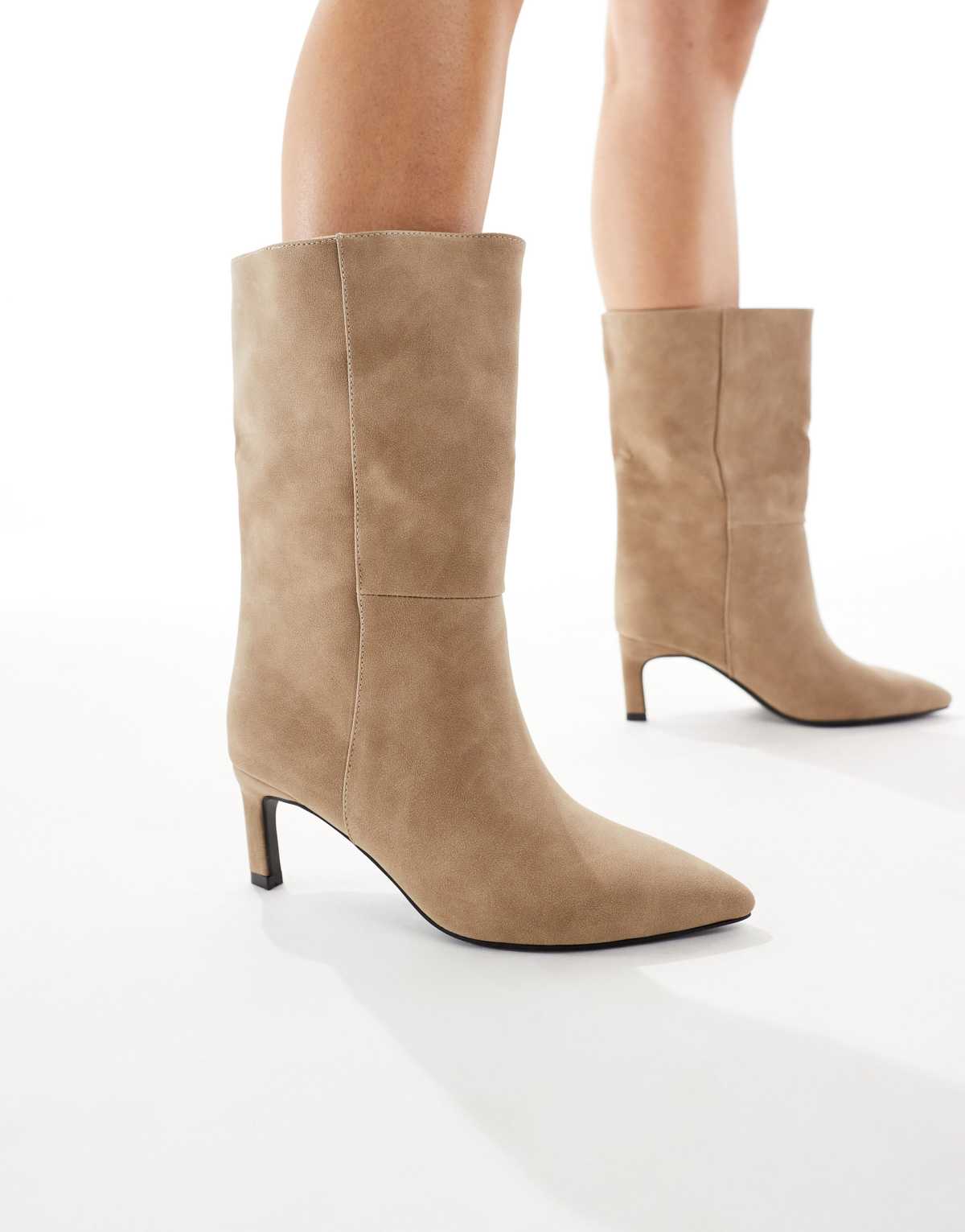 SEQWL Wide Fit Benz kitten heel ankle boots in taupe