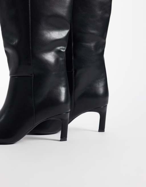 SEQWL Wide Fit Benz knee high kitten heel boots in black, 4 of 4
