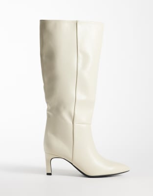 Seqwl Wide Fit Benz Knee High Kitten Heel Boots In White