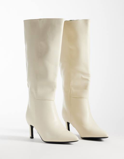 SEQWL Wide Fit Benz knee high kitten heel boots in cream, 2 of 4