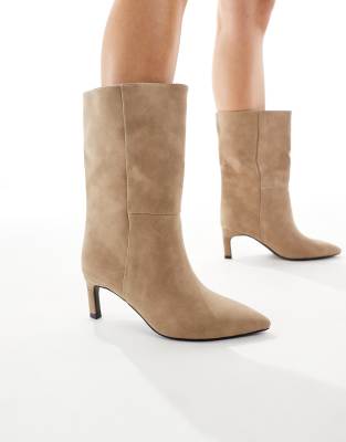 SEQWL Wide Fit - Benz - Stiefeletten in Taupe mit Kitten-Absatz, weite Passform-Neutral