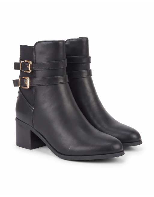 SEQWL Wide Fit Block heel casual ankle boots with metal buckle in black, 5 of 5