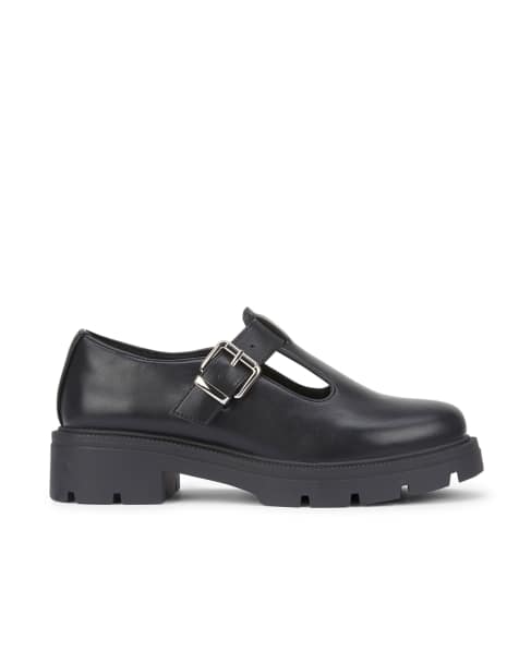 SEQWL Wide Fit Block heel loafers with metal buckle in black - view 1