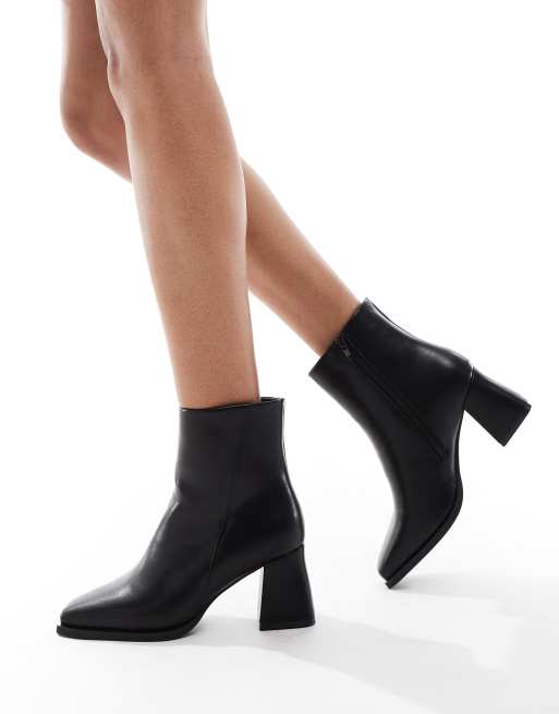 SEQWL Wide Fit block heel mid ankle boots in black