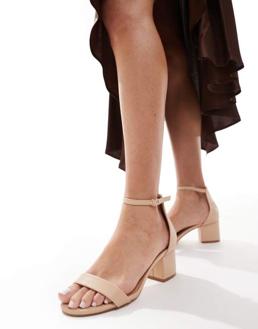 SEQWL Wide Fit block heeled sandals in beige ASOS
