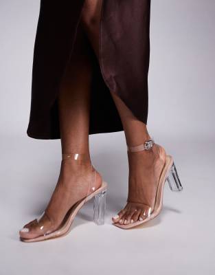 block heeled sandals in clear-Neutral