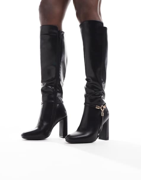 SEQWL Wide Fit – Boost – Kniehohe Stiefel in Schwarz mit Schnallendetail, weite Passform - view 1