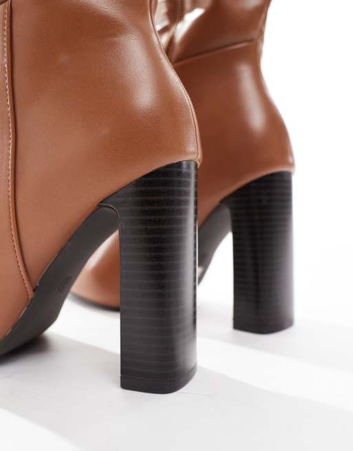 SEQWL Wide Fit Boost stack heel knee boots in camel, 2 of 4