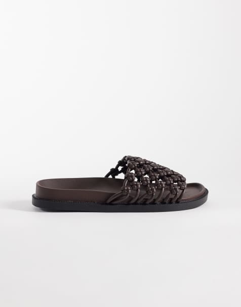 SEQWL Wide Fit - Brune flade sandaler i flet - view 1