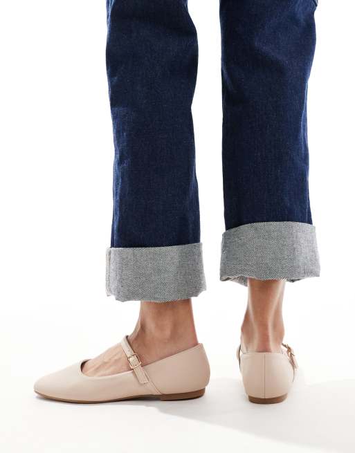 SEQWL Wide Fit buckle strap ballet flats in beige | ASOS
