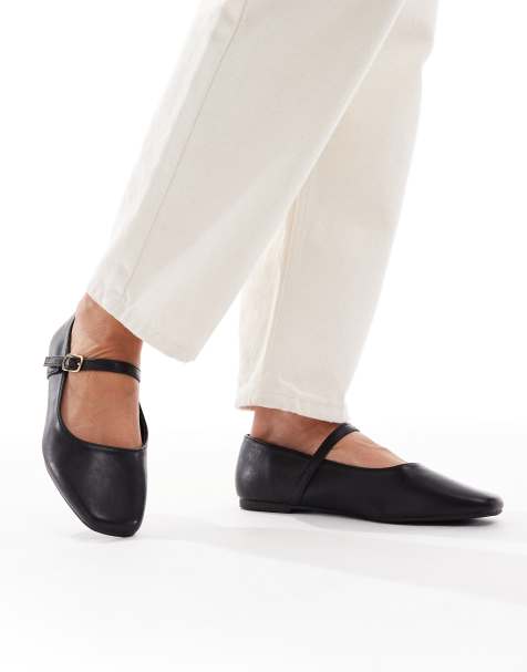 SEQWL Wide Fit buckle strap ballet flats in black - view 1