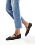 [SEQWL Wide Fit] SEQWL Wide Fit buckle strap ballet flats in black-White 5 BLACK