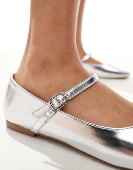 Silver flat shoes wide fit online