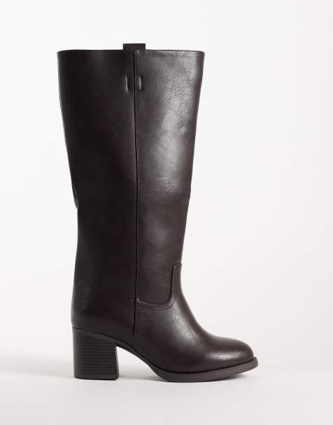 SEQWL Wide Fit Byron pull on knähöga boots i brunt - view 1