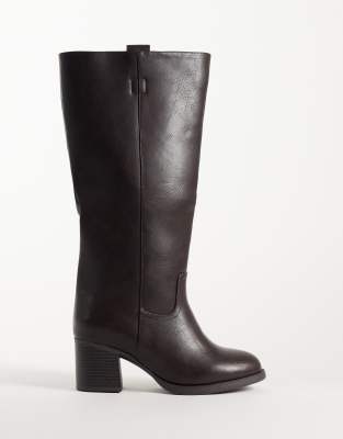 Seqwl Wide Fit Byron Pull On Knee Boots In Brown