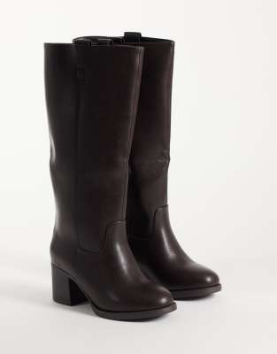 Seqwl Wide Fit Byron Pull On Knee Boots In Brown