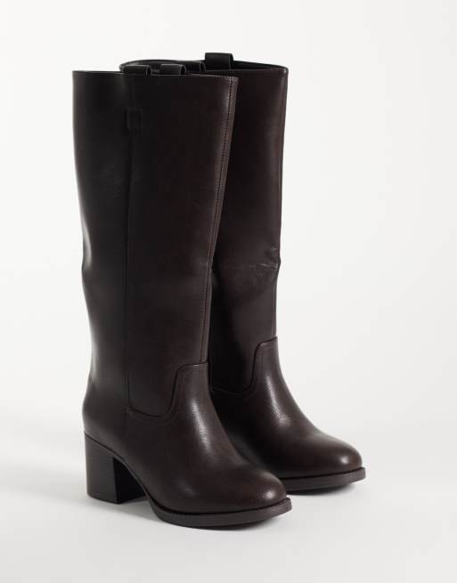 SEQWL Wide Fit Byron pull on knee boots in brown, 2 of 4
