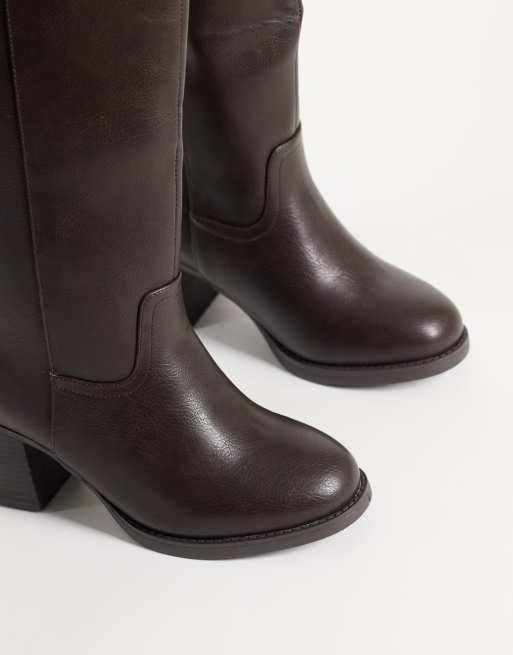 SEQWL Wide Fit Byron pull on knee boots in brown, 3 of 4