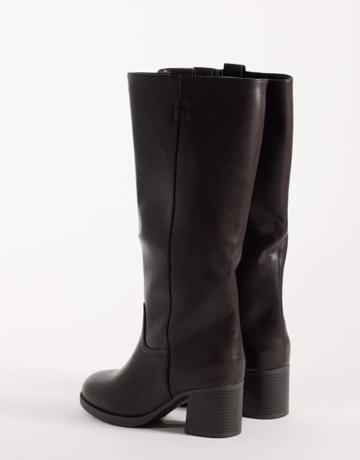 SEQWL Wide Fit Byron pull on knee boots in brown, 4 of 4