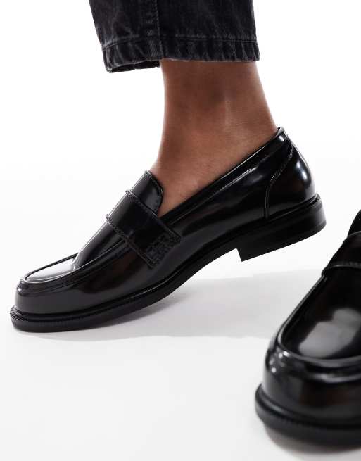 SEQWL Wide Fit Cadilliac penny loafers in black, 3 of 4