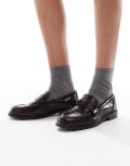 [SEQWL Wide Fit] SEQWL Wide Fit Cadilliac penny loafers in burgundy-Red 39 Burgundy patent