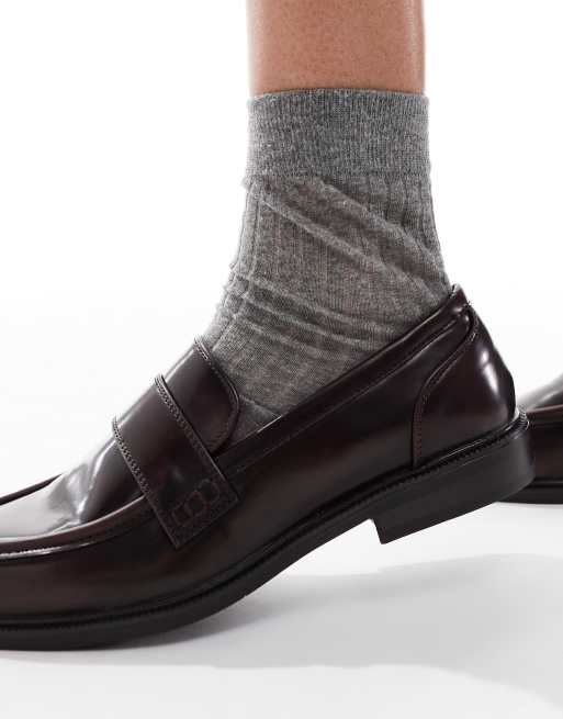SEQWL Wide Fit Cadilliac penny loafers in burgundy