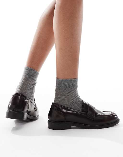 SEQWL Wide Fit Cadilliac penny loafers in burgundy