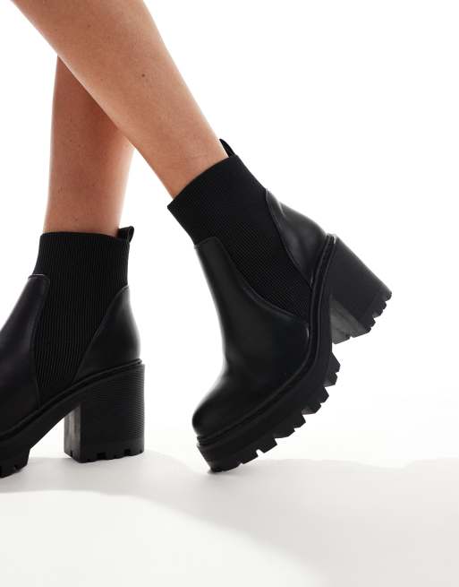 SEQWL Wide Fit chunky ankle boots in black PU ASOS