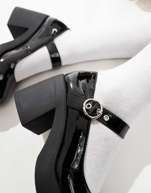 SEQWL Wide Fit chunky Mary Jane heeled shoes in black, 4 of 4