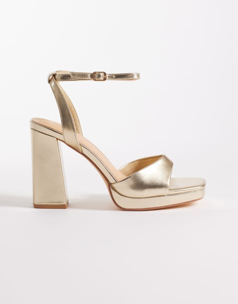 SEQWL Wide Fit - Cosmic - Sandales minimalistes à brides et talon carré - Doré - view 1