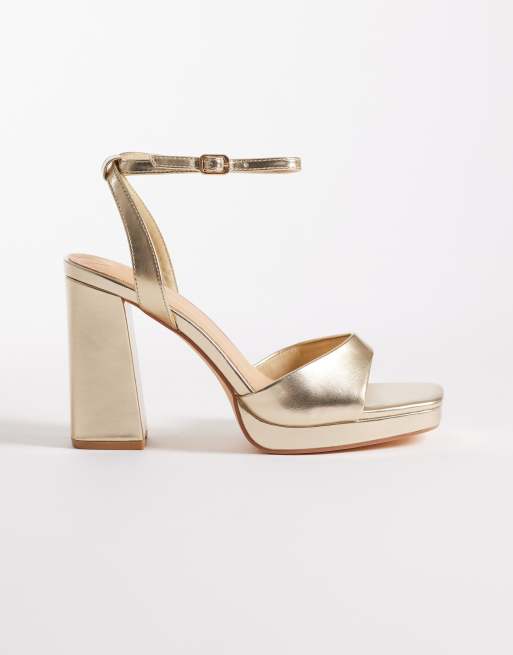 SEQWL Wide Fit - Cosmic - Sandales minimalistes à brides et talon carré - Doré