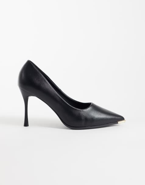 SEQWL wide fit court heeled shoes with gold detail in black - view 1