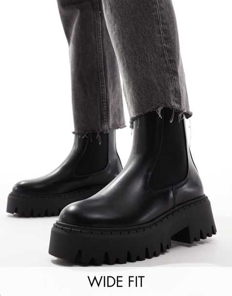 SEQWL Wide Fit – Czarne buty do kostki na grubej podeszwie - view 1