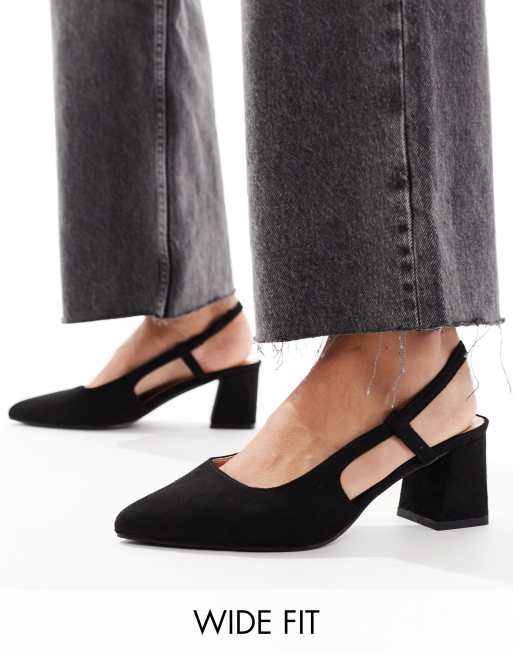 SEQWL Wide Fit – Czarne buty na obcasie klockowym z paskiem za piętą i noskami w szpic