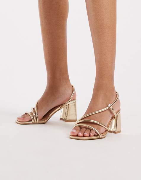 SEQWL Wide Fit Dandelion Strappy Block Heeled sandals in gold - view 1
