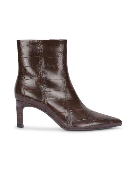 SEQWL Wide Fit Dress ankle boots with stiletto high heels and pointed toe in chocolate, 3 of 5