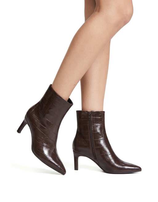 SEQWL Wide Fit Dress ankle boots with stiletto high heels and pointed toe in chocolate, 4 of 5