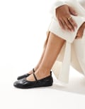 SEQWL Wide Fit elastic topline ballet flats in black