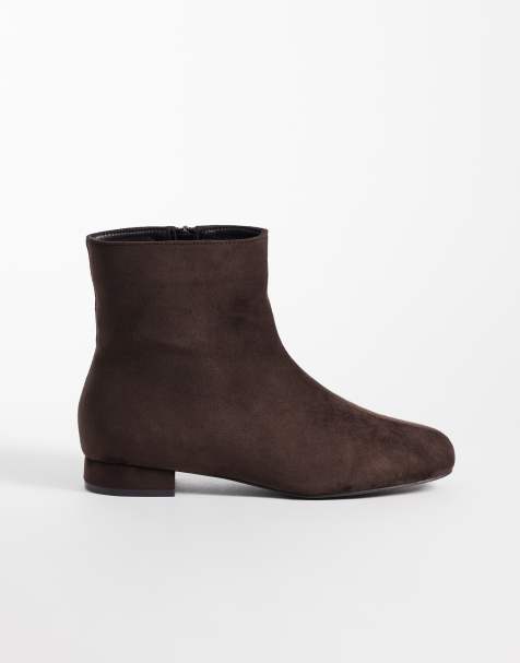 SEQWL Wide Fit Elma faux suede ankle boots in brown - view 1