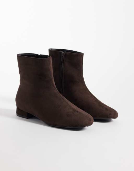 SEQWL Wide Fit Elma faux suede ankle boots in brown, 2 of 4