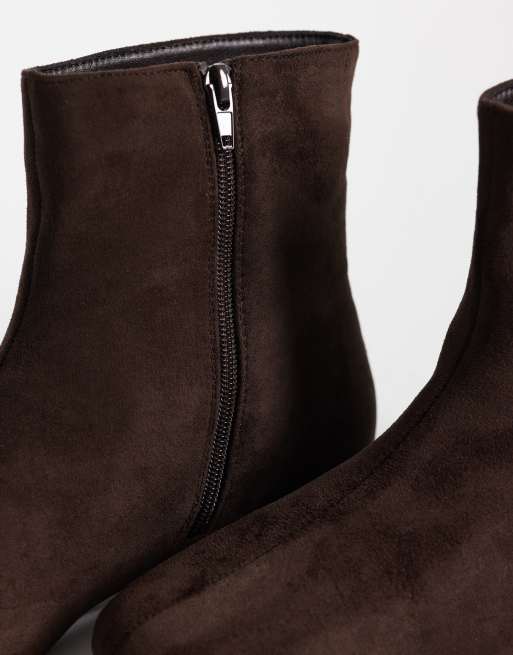 SEQWL Wide Fit Elma faux suede ankle boots in brown, 3 of 4