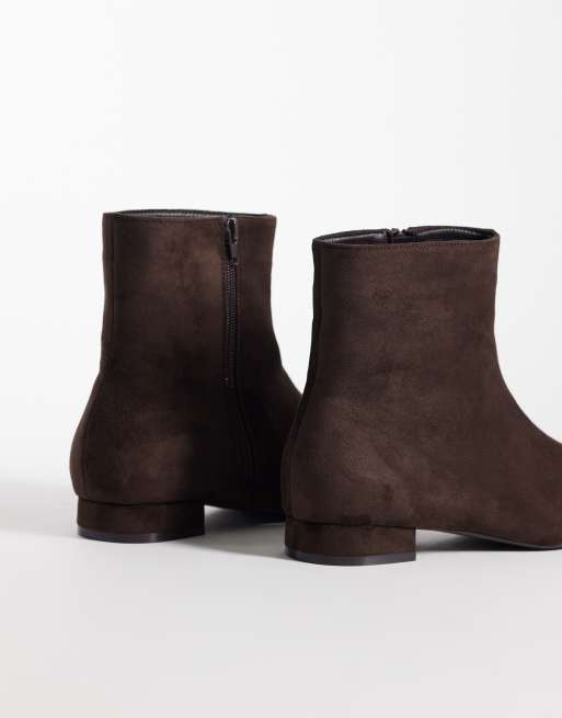 SEQWL Wide Fit Elma faux suede ankle boots in brown, 4 of 4