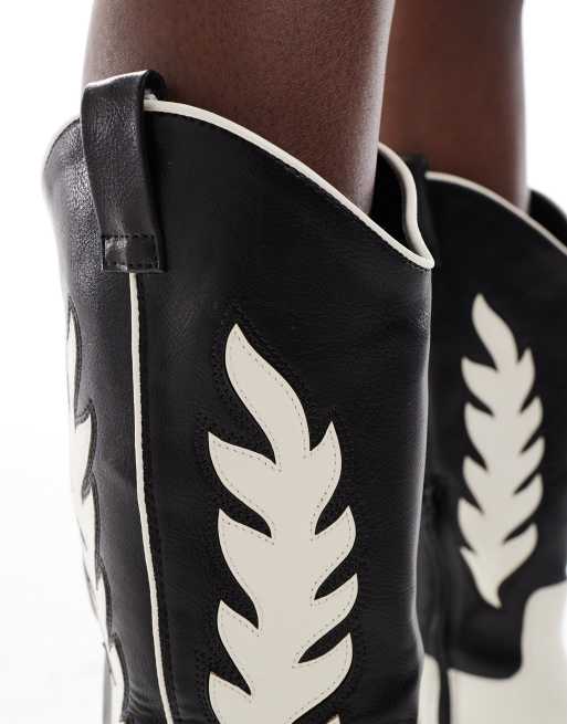 SEQWL Wide Fit embossed western boots in black, 4 of 4