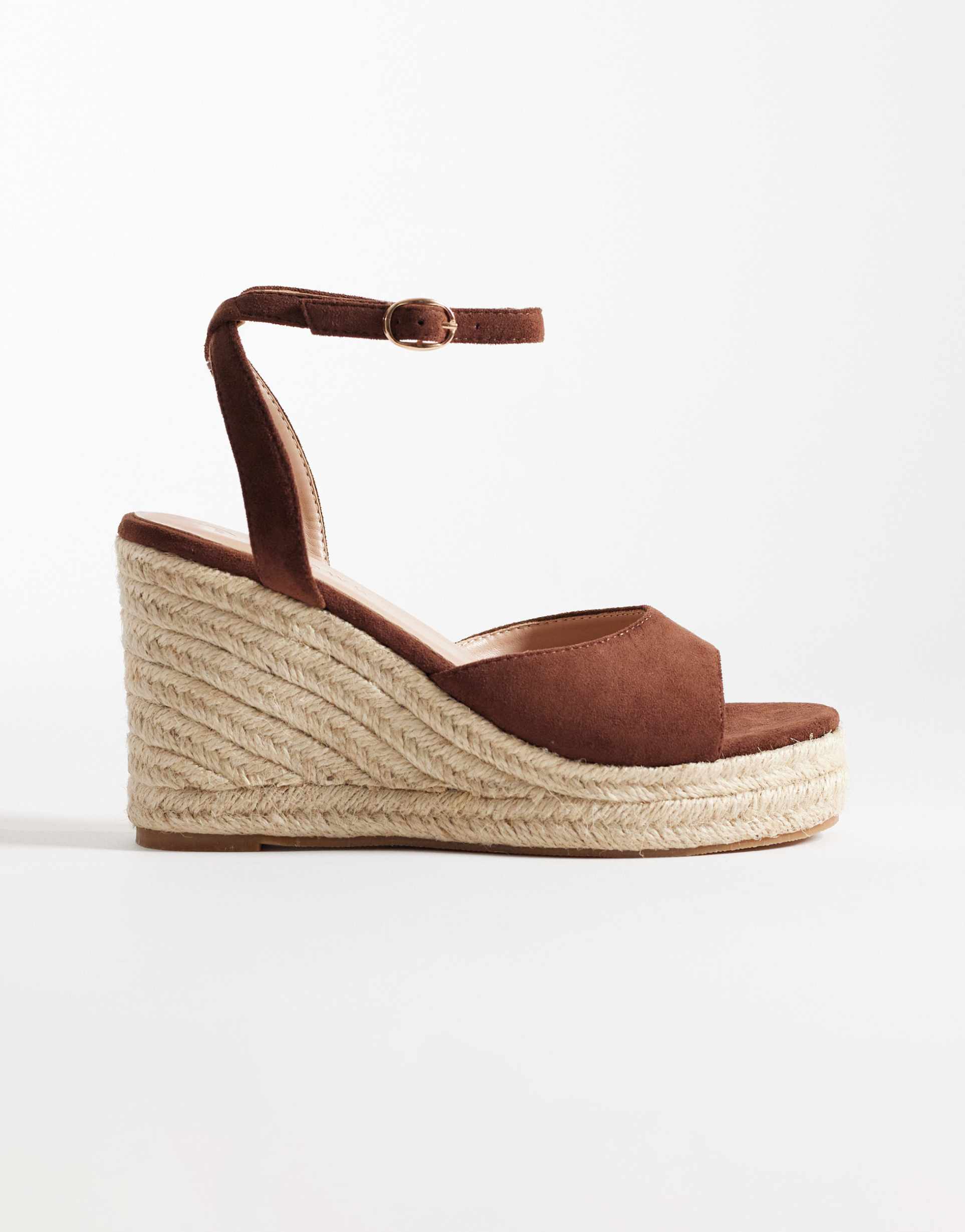 seqwl wide fit espadrille wedge sandals in brown