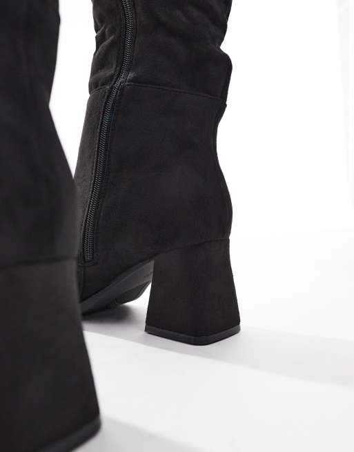 SEQWL Wide Fit Fished slouchy block heel knee boots in black, 2 of 4