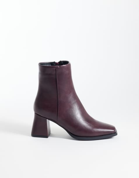 SEQWL Wide Fit Fisher ankelboots med blockklack i burgundy - view 1