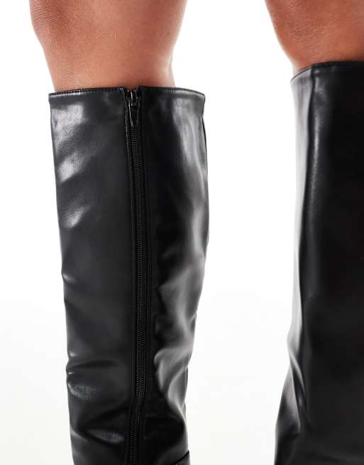 SEQWL Wide Fit Fisher block heel knee boots in black
